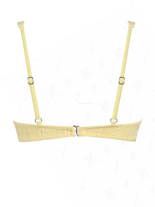 Yellow Jacquard Textured Lace Bowknot Underwire Bikini Top