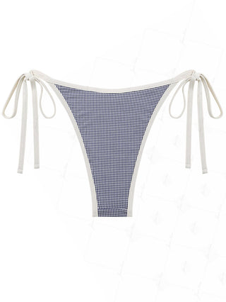 Deep Blue Vintage Plaid Spliced Ruched Tie Side Cheeky Bikini Bottom