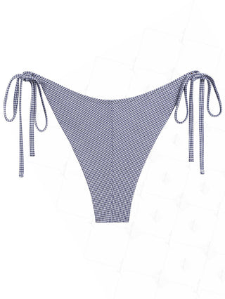 Deep Blue Vintage Plaid Bowknot Tie Side Brazilian Bikini Bottom
