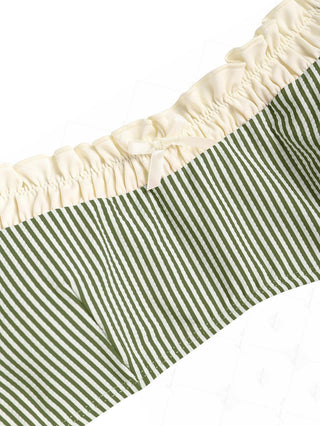 Green Striped Spliced Ruched Ruffles Bowknot Bikini Top