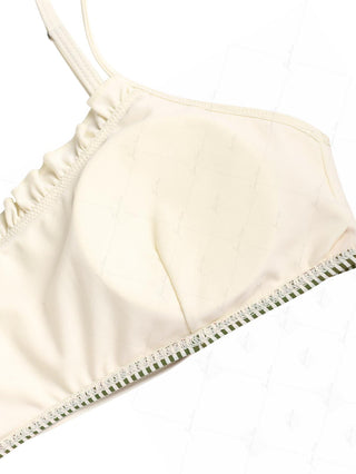 Green Striped Spliced Ruched Ruffles Bowknot Bikini Top