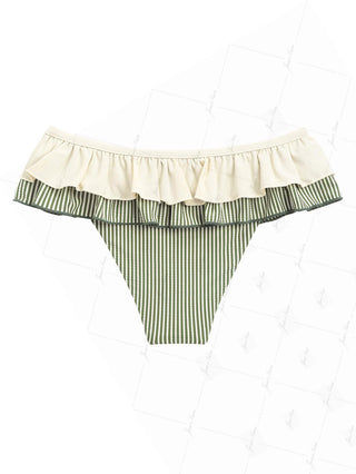 Green Striped Vintage Peplum Skirted Bikini Bottom