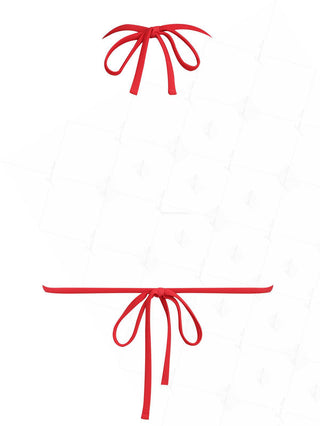 Crystal Cream Polka Dot Lace Bowknot Halter Triangle Bikini Top