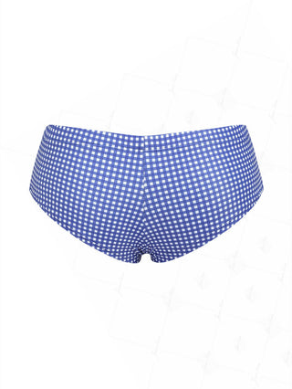 Deep Blue Plaid Floral Low Rise Bikini Bottom Cheeky Swim Boyshorts