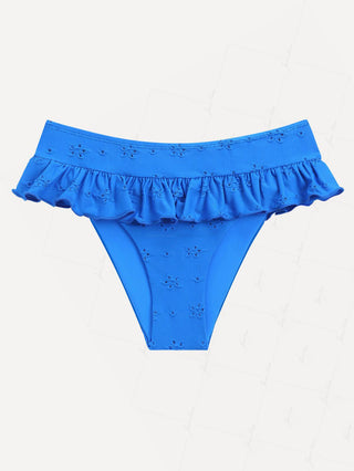 Blue Recycled Fabric Jacquard Peplum Skirted Low Rise Bikini Bottom