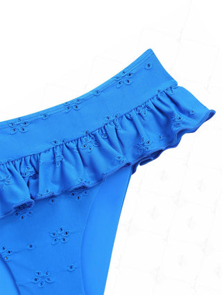 Blue Recycled Fabric Jacquard Peplum Skirted Low Rise Bikini Bottom