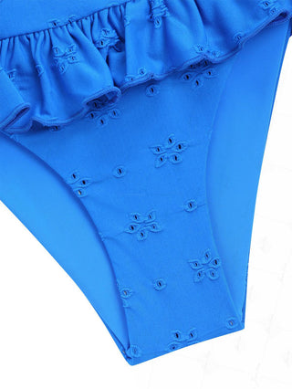 Blue Recycled Fabric Jacquard Peplum Skirted Low Rise Bikini Bottom
