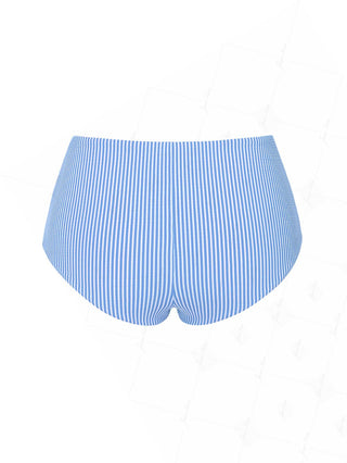 Sky Blue Striped High Rise Beach Swim Bottom Boyshorts