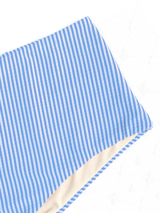 Sky Blue Striped High Rise Beach Swim Bottom Boyshorts