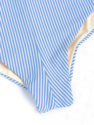 Sky Blue Striped High Rise Beach Swim Bottom Boyshorts