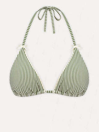 Green Striped Lace Bowknot Halter Triangle Bikini Top