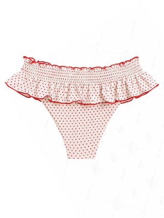 Crystal Cream Polka Dot Ruffles Peplum Skirted Low Rise Bikini Bottom
