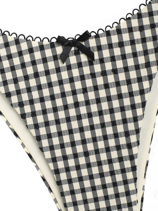 Black Plaid Picot Bowknot Cheeky Bikini Bottom