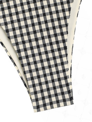 Black Plaid Picot Bowknot Cheeky Bikini Bottom