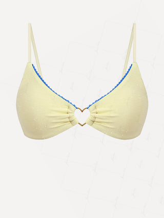 Yellow Glitter Sparkly Lace Heart-shaped Decor Bikini Top