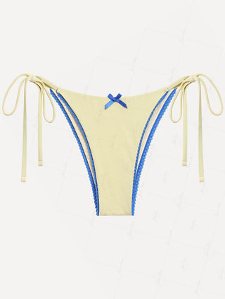 Yellow Glitter Sparkly Lace Bowknot Tie Side Cheeky Bikini Bottom
