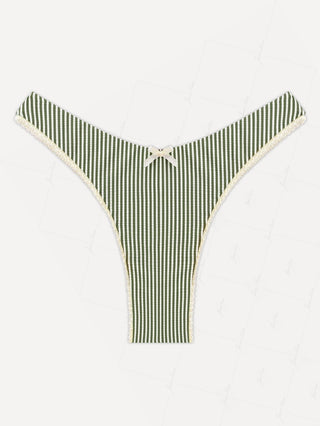 Green Striped Lace Bowknot Cheeky Bikini Bottom