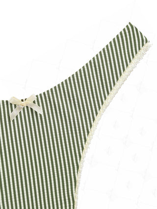 Green Striped Lace Bowknot Cheeky Bikini Bottom