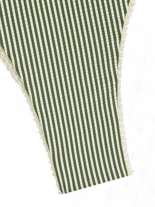 Green Striped Lace Bowknot Cheeky Bikini Bottom