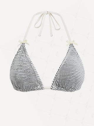 White Textured Fabric Bowknot Triangle Bikini Top