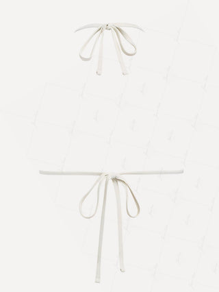 White Textured Fabric Bowknot Triangle Bikini Top
