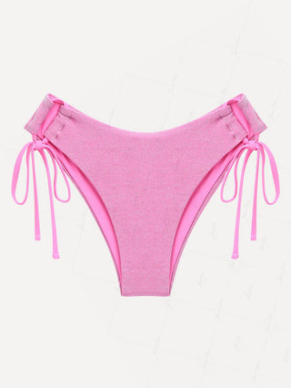 Light Pink Lurex Tied Side Full Coverage Bikini Bottom