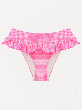 Light Pink Bubble Grid Peplum Skirted Low Rise Bikini Bottom