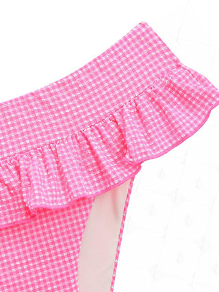 Light Pink Bubble Grid Peplum Skirted Low Rise Bikini Bottom