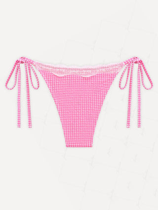 Light Pink Bubble Grid Lace Bowknot Tie Side Cheeky Bikini Bottom