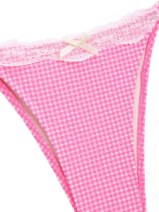 Light Pink Bubble Grid Lace Bowknot Tie Side Cheeky Bikini Bottom