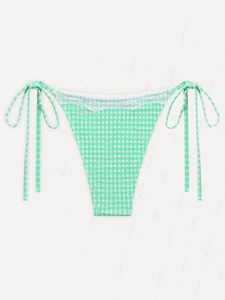 Green Bubble Grid Lace Bowknot Tie Side Bikini Bottom