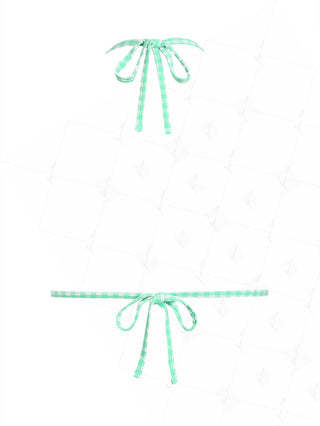 Green Bubble Grid Lace Bowknot Halter Triangle Bikini Top