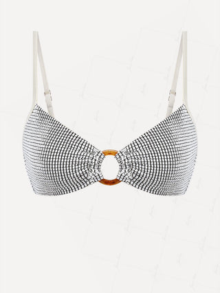 White Textured Fabric O Ring Bikini Top