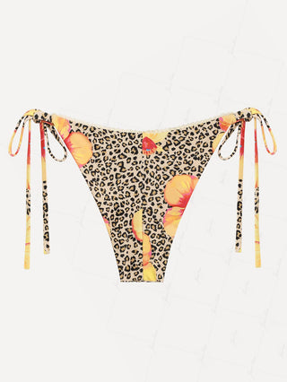 Leopard Floral Print Lace Bowknot Tie Side Cheeky Bikini Bottom