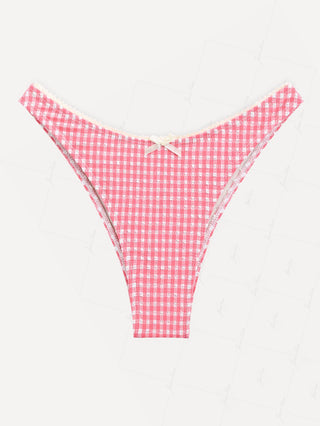 Red Bubble Grid Lace Bowknot Cheeky Bikini Bottom