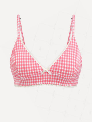 Red Bubble Grid Lace Bowknot Tank Style Bikini Top