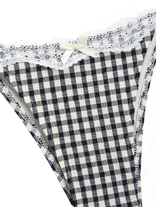 Black Plaid Lace Bowknot Tie Side Bikini Bottom