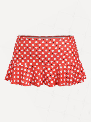 Vintage Red Polka Dot Spliced Ruffles Hem Low Rise Mini Swim Skirt Bottom