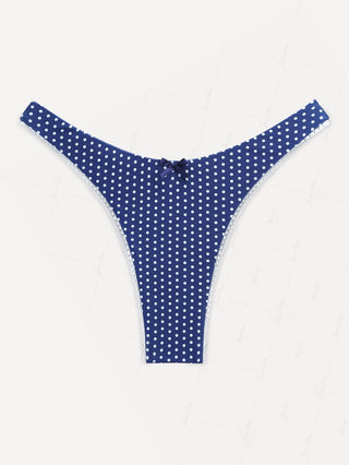 Deep Blue Polka Dot Lace Bowknot Cheeky Bikini Bottom