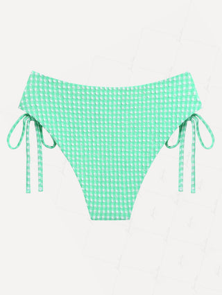 Green Bubble Grid Lace Up Side Full Coverage Bikini Bottom