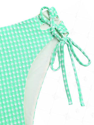 Green Bubble Grid Lace Up Side Full Coverage Bikini Bottom
