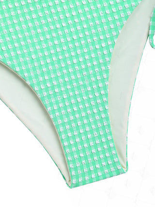 Green Bubble Grid Lace Up Side Full Coverage Bikini Bottom