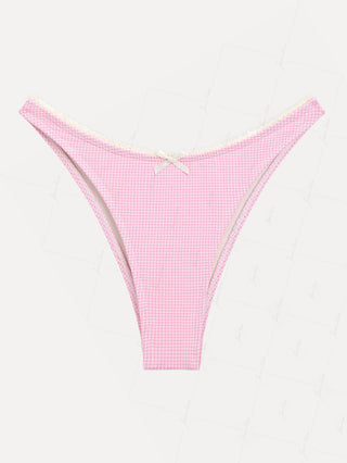 Light Pink Knitted Plaid Lace Bowknot Cheeky Bikini Bottom