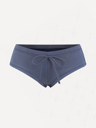 Deep Blue Denim Bowknot Low Rise Beach Swim Bottom Boyshorts