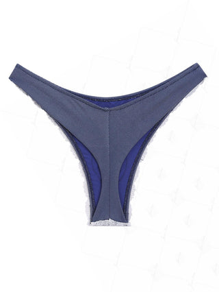 Deep Blue Denim Fabric Contrast Lace Thong Bikini Bottom