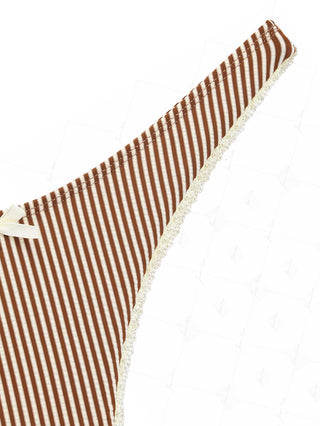 Coffee Striped Lace Bowknot Halter Triangle Cheeky Bikini Set