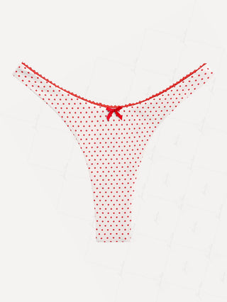Crystal Cream Polka Dot Lace Bowknot Cheeky Bikini Bottom