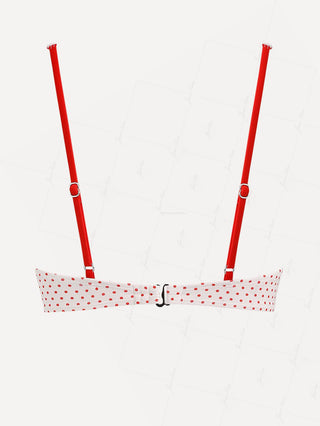 Crystal Cream Polka Dot Lace Bowknot Underwire Bikini Top