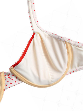 Crystal Cream Polka Dot Lace Bowknot Underwire Bikini Top