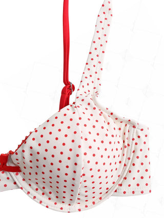 Crystal Cream Polka Dot Lace Bowknot Underwire Bikini Top